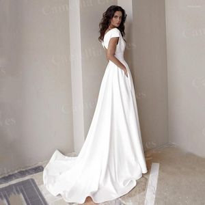 Wedding Dress Simple Modern Chiffon Cap Sleeve Sexy Slit Bride Dresses Elegant V Neck Bridal Gown Vestidos De Novia