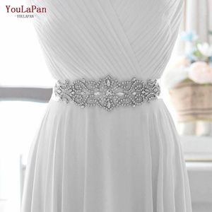 Bröllopssashes Youlapan S26 Silver Bridesmaids Belt brudbälten och kvinnors strass för svarta formella klänningar klänning
