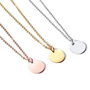 Pendant Necklaces Personalized Engraved Round Tag Necelaces Simple Smooth Custom Lettering Name Necklace 3 Color Men's Engravable Jewelr