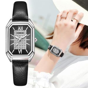 Armbanduhren Damen Luxusuhren Damen Leder Rechteck Quarzuhr für Mode Kleines Kleid Relogio feminino