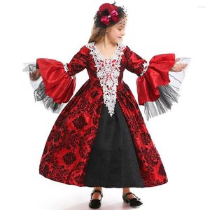 Theme Costume Kids Renaissance Medieval Gothic Vampire Costumes Cosplay Dress Hat Petticoat For Girls Halloween Ball Model Runway