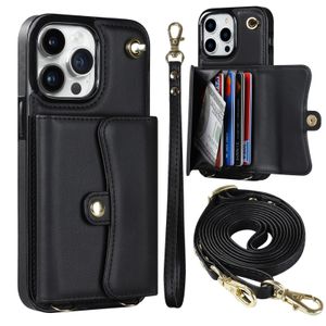 iPhone 14 Pro MaxケースショックプルーフPUレザーカードスロットホルダーウォレットカバーiPhone13 12 11キックスタンド電話のFunda with lanyard