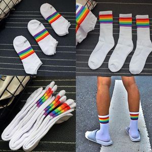 Herrstrumpor 5pairs Rainbow Stripes i Long Sports tjock svett Deodorant Cotton Absorbent X1Q3men's