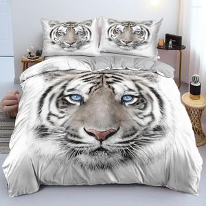 Yatak Setleri 3D Gri Yataklar Özel Tasarım Tiger Yorgan Kapağı Hayvan Yorgan Kapakları ve Yastık Kartakları 203 230cm Tam İkiz Boy