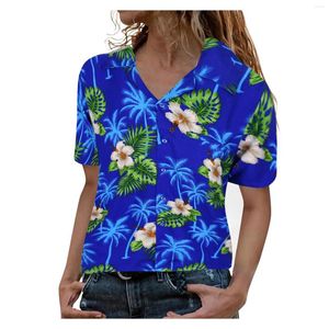 Women's Blouses Shirts For Women Hawaiian Shirt Summer Blouse Pocket Leaves Flowers Palm Print Top Turn Down Collar Short Sleeve Beach