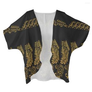 Women's Knits Women Cardigan Trench Chiffon Coat Polynesian Tribal Black And Yellow Print Custom Personality Party Female Cloak