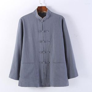 Männer T Shirts Frühling Herbst Tang Anzug Baumwolle Leinen Lange Ärmeln Junge Und Mittleren Alters Lose Kleidung Chinesische Hanfu Casual Jacke