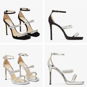 Elegant Style BING crystal strap black suede sandals Shoes For Women Slingbacks Crystal Jewels buckle High Stiletto Heel Dress Party Wedding EU35-43