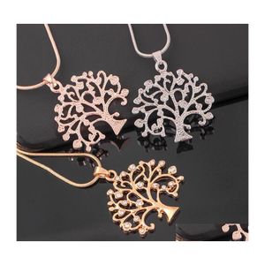 H￤nge halsband Hip Hop Jewelry Elegant Crystal Gold Color Statement Long Chain Necklace Tree of Life Necklac Yzedibleshop Drop de DHFVQ