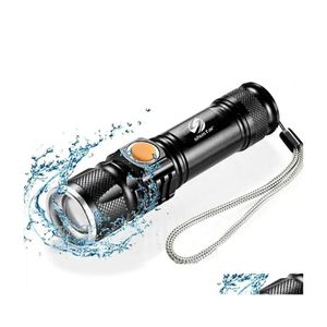 Tochas lanterna LED Powerf com cauda CARGA USB ZOOMABLE ZOOMELHA IMPRESSￃO DISPATIVA Luz port￡til de tocha 3 Modos de ilumina￧￣o Bateria embutida DHESA