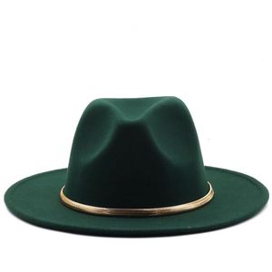 넓은 챙 모자 검은/녹색 단순한 상단 모자 파나마 솔리드 펠트 페도라 남성 여성 인공 울 블렌드 재즈 캡