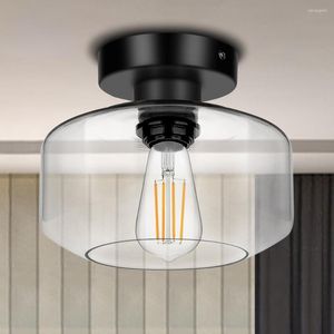 Ceiling Lights Industrial Light Semi Flush Mount Indoor Lighting Fixture With Clear Glass Lamp Shade For Farmhouse Bedroom Hallway