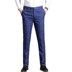 Men's Suits & Blazers Blue Plaid Suit Pants Men Business Wedding Dress Fashion Slim Trousers Large Size 29-38 Pantalones HombreMen's