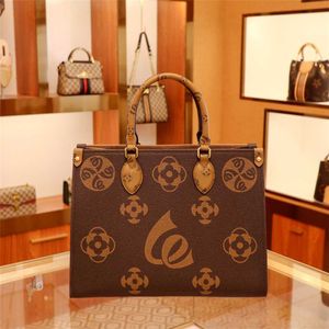 2023 Purses Clearance Outlet Online Sale Hong new leather women's bag old double-sided color matching large flower Shopping Tote Large Bag