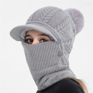 Beanies Beanie/Skull Caps Winter Women Knitted Hats Add Fur Lined Warm For With Buckle Keep Face Warmer Balaclava Pompoms Cap Delm22