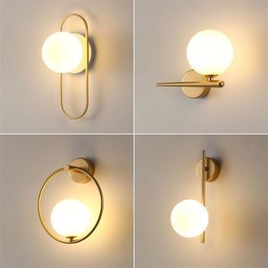 Wall Lamps Modern Gold Oval Lamp Luxury El Corridor Bedroom Bedside Art Decor Glass Ball Led Sconce Industrial LightsWall