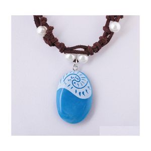 Pendant Necklaces Luminous Necklace Ocean Romance Blue Stone Heart Pendants For Women Female Jewelry Glow Rope Chain Yzedibleshop Dr Dh1Zo