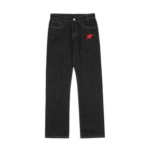 Jeans masculinos oversized retro estrelas bordado lavado preto denim calças masculinas harajuku em linha reta casual casal jeans solto calças jean 230204