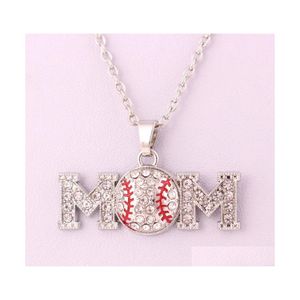 Anhänger Halsketten Softball Sport Halskette Mom Brief Weiß Gelb Kristall Strass Ball Charm Link Kette Für Team Fans Mode Dr Otphd