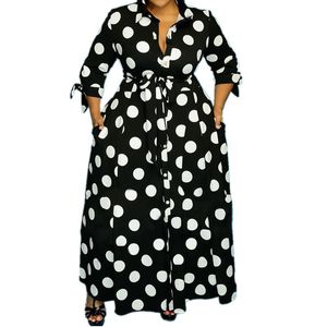 Casual Dresses Autumn Maxi för kvinnor hög midja långärmad klänning polka dot ladies office plus size grossalecasual