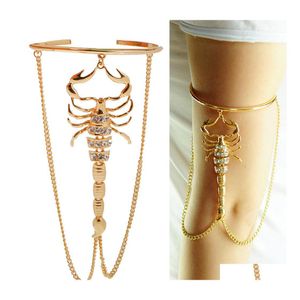 Charm Bracelets Halloween Scorpion Upper Arm Bracelet Slave Harness Cuff Armlet Armband Gold For Women Love Retro Bangle Jewelry Yze Dhviy