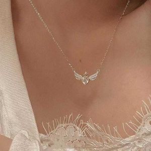 Novo anjo criativo asas de asas de prata coroa coração forma amor requintado colares de pingentes de cadeia de clavículas 0206