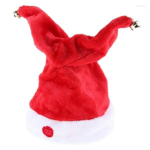 Noel dekorasyonları elektrikli müzik şapkası kırmızı kadife salıncak kapağı parti dekor