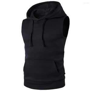 Men's Tank Tops Summer Hooded Vest Casual Solid Color Sleeveless Hoodies With Pocket Cool High Street