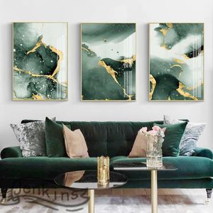 Gemälde Abstrakte Marmor Grün Goldene Aquarell Figur Poster Wandkunst Leinwand Malerei Druck Bild Für Wohnzimmer Wohnkultur