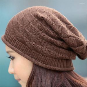 Boinas ygyeg inverno malha quente listra xadrez benies feminino de crochê unissex gorro confortável tampa de esqui de tamanho grande hat slouch hat de alta qualidade