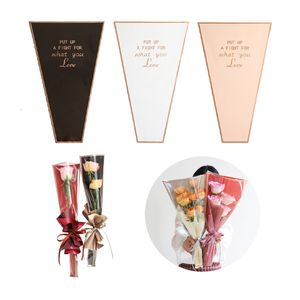 Geschenkpapier, Valentinstag, einzelne Rose, Blumen-Geschenkpapier, Goldrahmen, Blumenverpackung, wasserdicht, Großhandel 230206