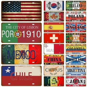 Tin Sign Plack Frankrike Ryssland Spanien Metal Sign Tyskland USA Country Flag registreringsskylt för Wall Home Restaurang Craft Bar Decor Size 30x20cm W01