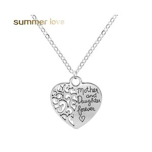 Pendant Necklaces Heart Shape Mom And Daughter Pendants Necklace For Women Adjustable Sier Plating Hollow Chain Jewelry Gift Drop Del Dhbmd