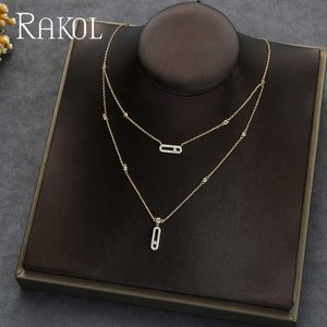 Pendant Necklaces RAKOL Trendy Dainty Initial Cubic Zirconia Tag Shape Choker Necklace for Women Stackable Party Jewelry Gift Mujer Moda G230206