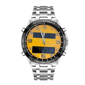 NUOVO 1884 Orologio da uomo Doppio fuso orario Display puntatore elettronico Quadrante giallo Orologi sportivi da uomo al quarzo Montre de luxe Cronografo da polso Orologio maschile