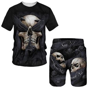 Men's Tracksuits Summer Gothic Skull 3D Print Tshirtsuit Cool Streetwear Crega de manga curta TopSshorts Conjunto de duas peças 230206