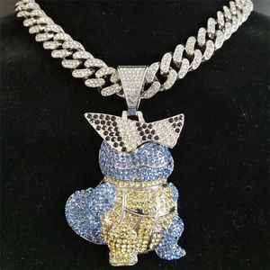 Colares com Pingente Hip Hop Bling Anime Squirt Turtle Colar com Pingente com Gelo Fora Corrente Cubana Moda Carapuça Zenigame Jóias Dropship G230206