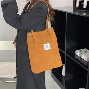 Evening Bags 2023 Corduroy Snap Button Shoulder Bag Large Capacity Reusable Shopping Literary Buckle Tote Female Handbags For Women