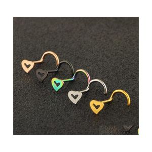 Burun Halkaları Saplamalar Paslanmaz çelik kalp şekli Mticolor Hooks Piercing Vücut Piercing Mücevherat 163c3 Damla Teslimat DHPMW