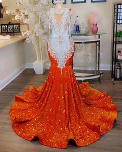 Abiti da ballo arancione lucido per donne 2023 abiti da festa della sirena di paillettes o vestidos de ocasion formales abito da sera