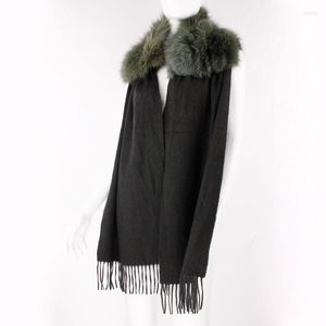 Scarves Dark Green Autumn And Winter Fashion Ladies Long Shawl With Tassel Female Natural Cashmere Scarf Fur F119