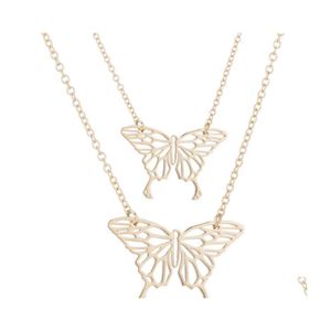 Naszyjniki wisiorek puste motyle szyja złote łańcuchy śladowe motyle nierdzewne Kobiety mody biżuterii prezent 826 Q2 Drop dostawa p Dhthx
