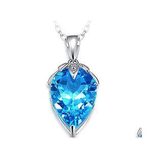 Pendant Necklaces Luxury Simple Natural Swiss Blue Topaz 18K Gold Inlaid Colorf Gemstone Jewelry Womens Necklac Yzedibleshop Drop De Dhwma