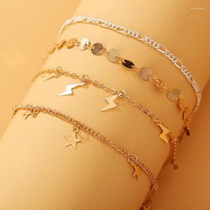 Anklets 4 Pcs/Set Bohemian Foot Chain For Women Girls Geometric Star Ankle Bracelet On The Leg Beach Sandal Anklet Jewelry