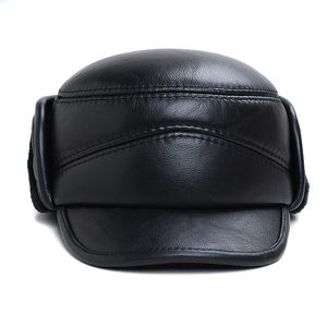 Wide Brim Hats Middle Aged And Old People's Winter Flat Top Lei Feng Hat Grandfather Warm Ear Protection Cow Leather Thickening