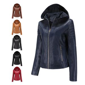 Women's Leather & Faux Autumn Winter Detachable Hooded Jacket British Glen Fashion Plush Warm Six Colors Pu Coat TopWomen's