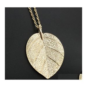 Pendant Necklaces European Vintage Punk Gold Leaf Leaves Necklace Chain Alloy Pendants For Women Jewelry Valentines Day Gift Drop Del Otz6L