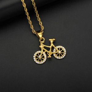 Pendanthalsband Punk Iced Out CZ Bicycle Pendant Halsband 316L Rostfritt stål Cool Gold Color Rope Chain For Men Boys Jewelry Gifts G230206