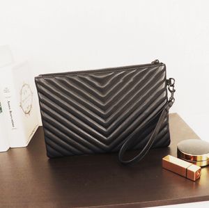 Black Real Leather 29cm Large Clutch Evening Bag 3 Hardware Gold Silver Black with Wristlet Strap Women Designer Purses