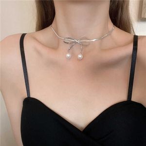 Pendant S Fashion Pearl Bow Choker Trend Crystal Tassel Bead Collar Chain Necklace For Women Party Female Jewelry Wholesale 0206